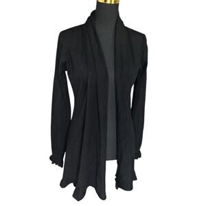 Lapis Black Ruffle Hem Textured Polka Dot Cardigan Size PM